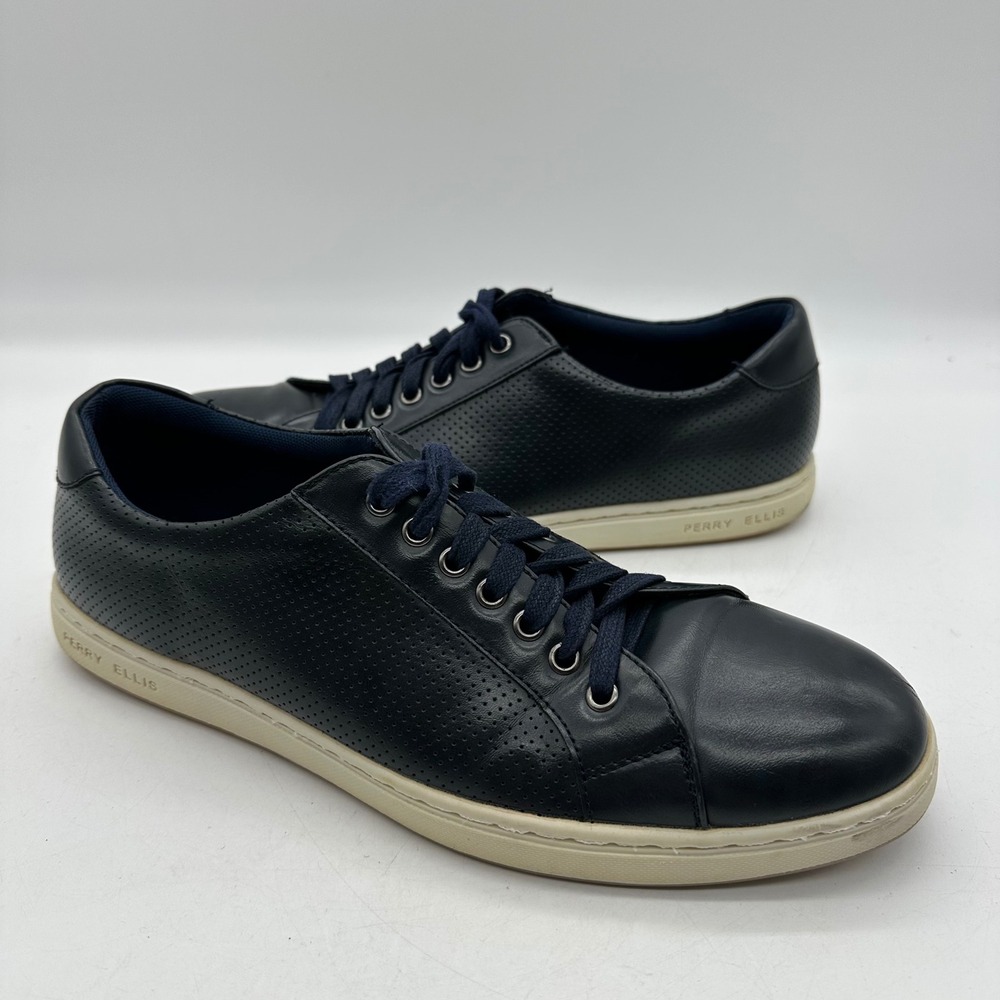Perry Ellis Mens Size‎ 10 Shoes Portfolio Perforated Navy Blue Casual Sneakers